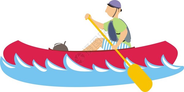 一个人骑着皮划艇的平面插图图片