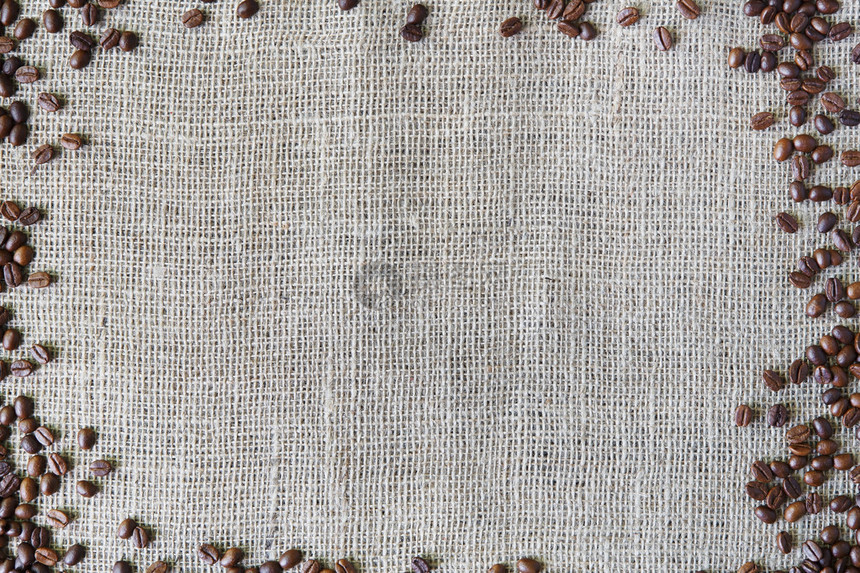 带咖啡豆边界的布拉普纹理沙克布背景棕色天然麻布图片