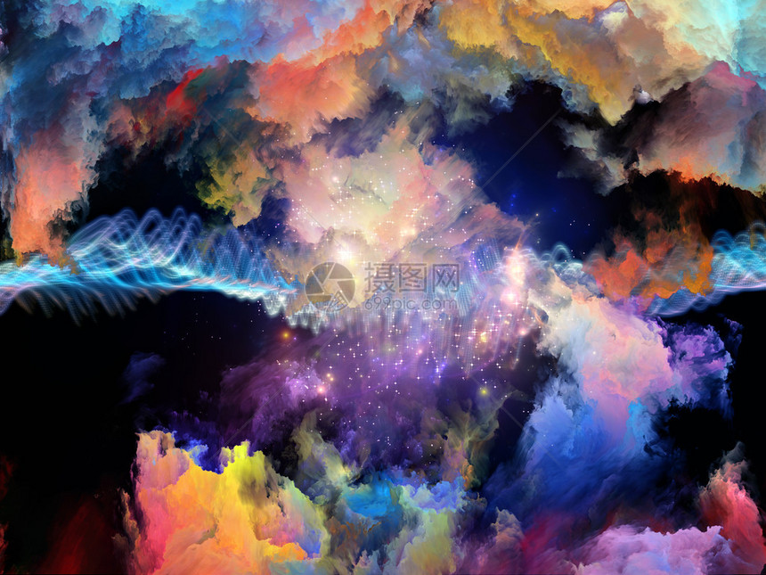 虚拟波动系列科学技术和教育主题的彩色云和粒子元图片