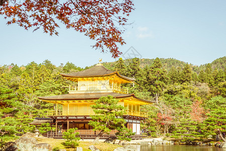 日本京都Kinkakuji寺庙黄金馆过滤图像处理图片