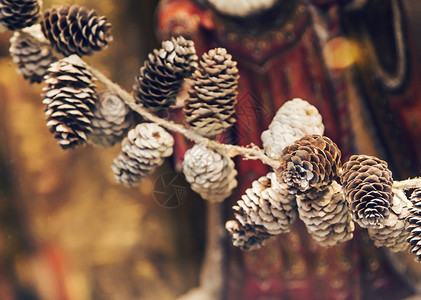 松果和圣诞装饰新年装饰图片
