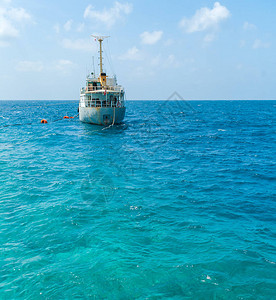 大渔船在马尔代夫印度洋的锚船停图片
