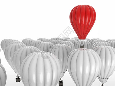 领导理念与3d渲染红色热气球在上面飞行背景图片