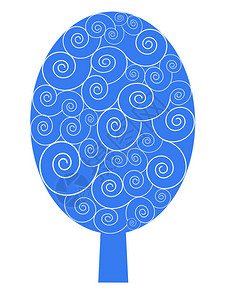 程式化的蓝色冬季树与雪纹花边背景图片