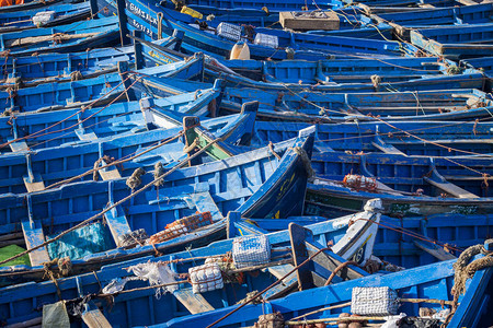 摩洛哥Essaouira的蓝渔船图片
