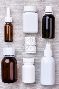 套药瓶玻璃瓶和药丸容器药品处图片