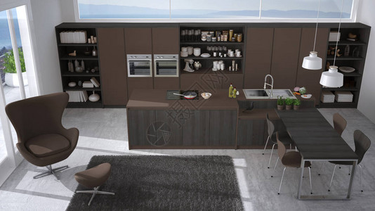 现代灰色和棕色厨房图片