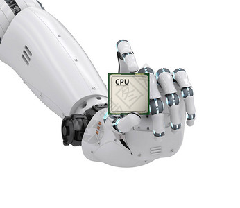 3D机器人手握cpu背景图片