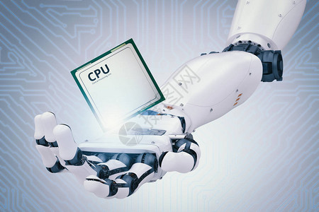 3D机器人手握cpu背景图片