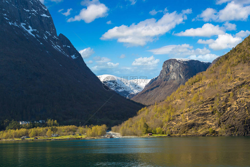 挪威美丽的Sognefjord在阳图片