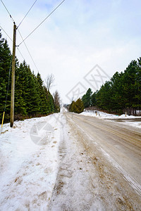 户外在冬天的道路和树木的日子安大图片