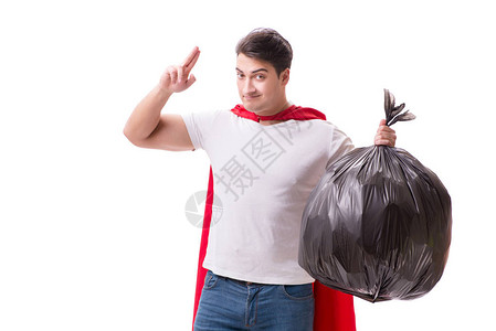 穿着垃圾袋的超级英雄男子在图片