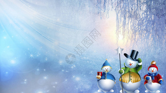 圣诞节冬季公园雪人带礼物图片