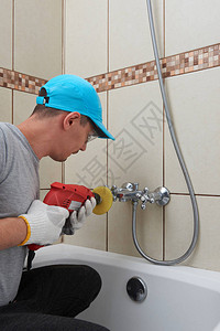 房屋清洁工人洗浴室专业的背景图片
