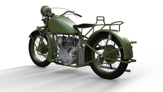 20世纪30年代的老式绿色摩托车白色背景上的插图图片