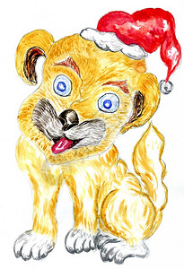 黄狗快乐准备迎接圣诞新年派对图片