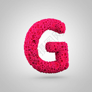 海绵字母G大写3D粉色海绵字体的翻版孤立图片