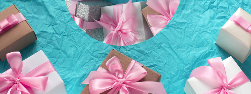 装饰喜庆背景与礼品盒纹蓝色糖果背景平面图片