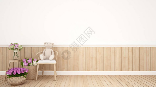 儿童房或托儿所椅子上的泰迪熊室内设计背景图片