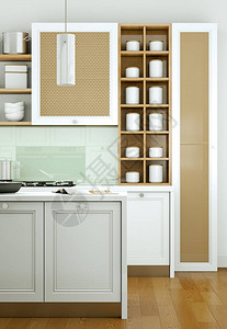3d白色现代厨房在设计漂亮图片