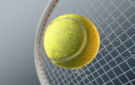 网球拍打球拍的极端特写慢动作捕捉图片