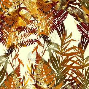 水彩无缝图案与秋季丛林树叶图片
