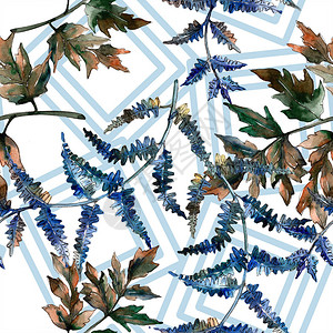 蓝色蕨叶闸植物园花卉叶子无缝背景图案织物壁纸打印纹理背景纹理包装图图片
