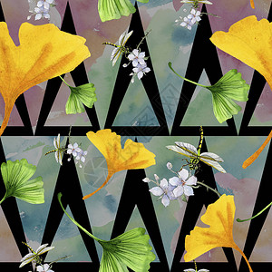 五颜六色的叶子银杏叶植物园花卉叶子无缝背景图案织物壁纸打印纹理背景纹理包装图背景图片