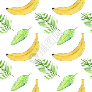 热带棕榈叶和香蕉的无缝图案图片