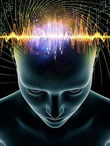 心灵波系列关于意识大脑智力和人工智能主题的人头和技术符号的3D插图片