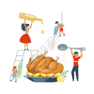 幸福的家庭一起为感恩节概念烹饪火鸡图片