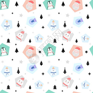 沉默企鹅元素可爱的圣诞元素无缝模式与圣诞老人熊企鹅雪人和雪地球背景