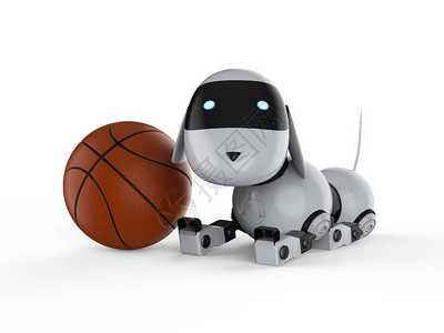 带篮球的3d渲染狗机器人图片