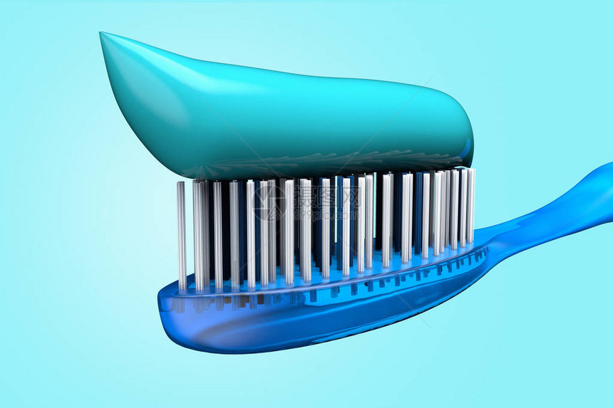 带牙膏的牙刷特写的3D渲染