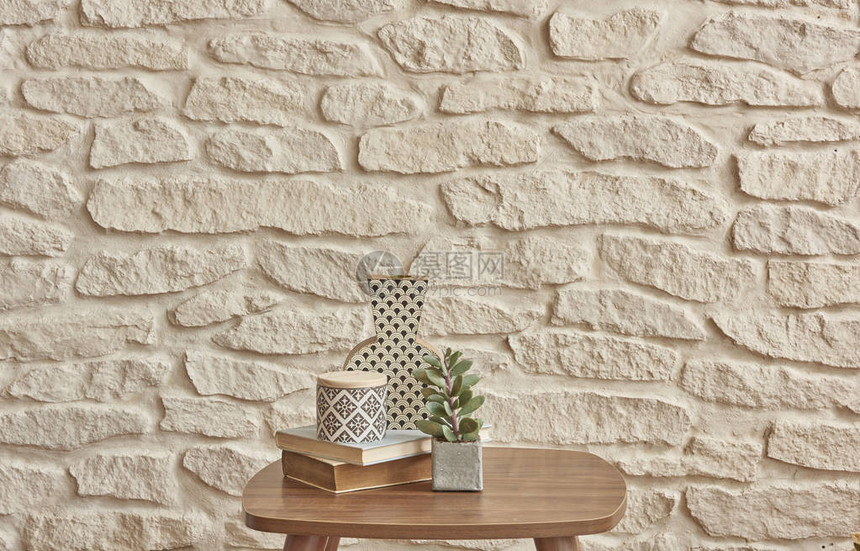 砖墙家的壁装饰和附属品风格植物书桌和图片