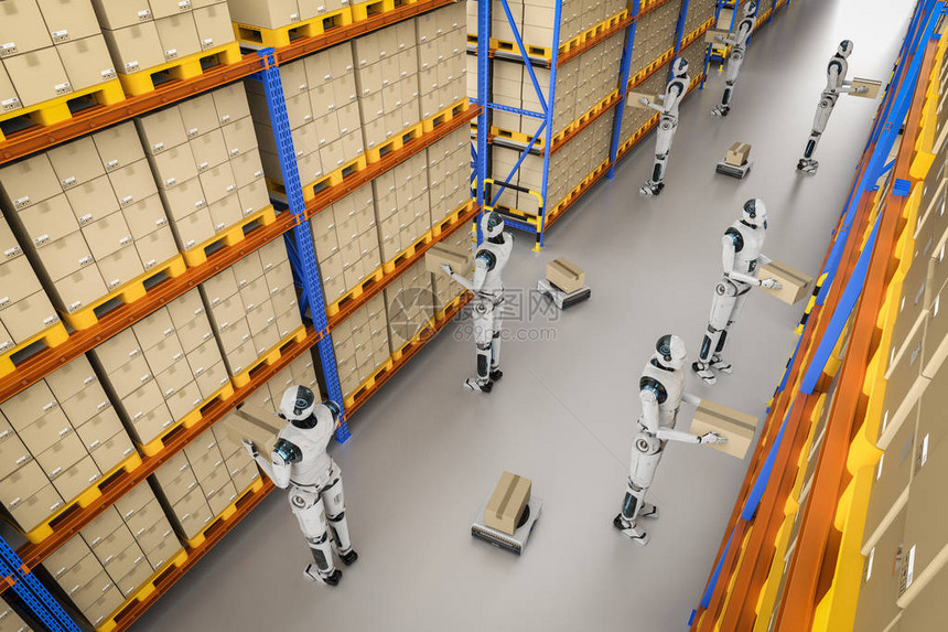自动化仓库构想由3D在仓库中进行图片