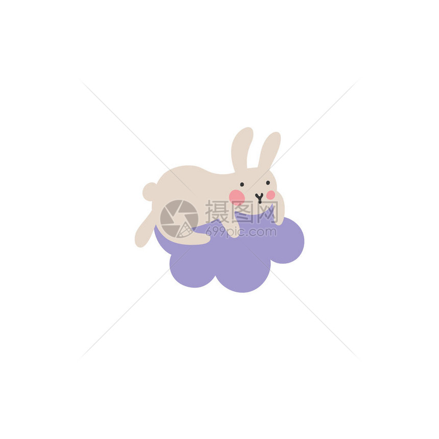 复活节兔子历险记可爱的小兔子爬上了紫色的云朵图片
