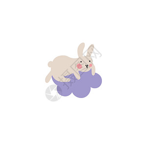 复活节兔子历险记可爱的小兔子爬上了紫色的云朵背景