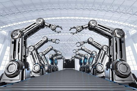 自动化工厂概念3D制成机器人装配线图片