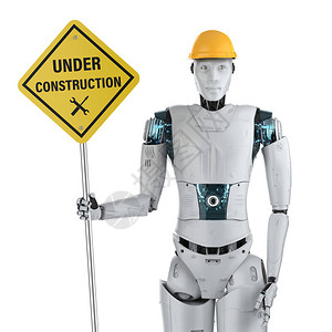 3D机器人在施工中持有的机械手持标志图片