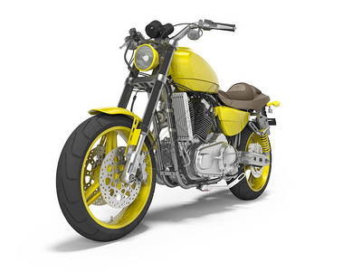 两处的黄色摩托车前视3d将白色背景和阴影图片