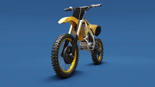 蓝色背景上越野的黄色运动自行车赛车运动自行车现代超级越野摩托车越野车图片