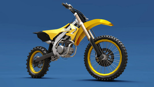 蓝色背景上越野的黄色运动自行车赛车运动自行车现代超级越野摩托车越野车图片