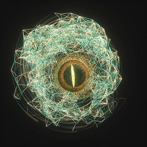 抽象机械眼球配合高科技线条3d渲染背景图片