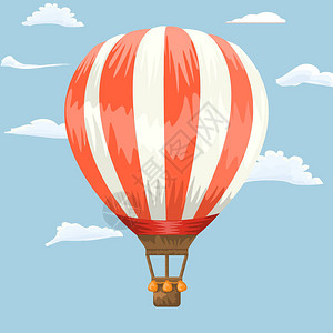 热气球在天空中飞翔卡通和手画风格的平板和坚固颜色用于设计插图图片