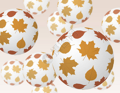 抽象球体与秋叶图案飞扬背景图片