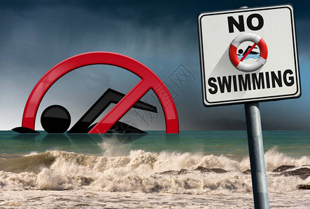 危险标志和不服从的游泳运动员背景图片