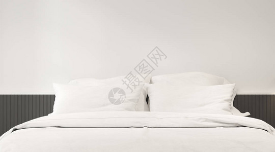 现代卧室的视角是白色床和平面墙图片