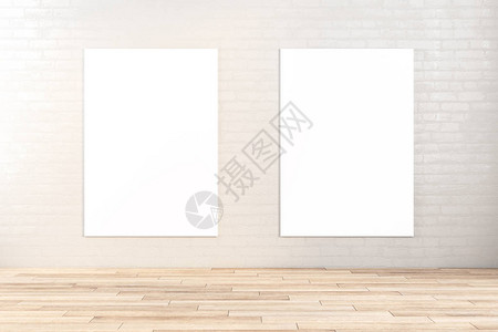 现代宽敞大厅墙上两个空白的广告牌背景图片