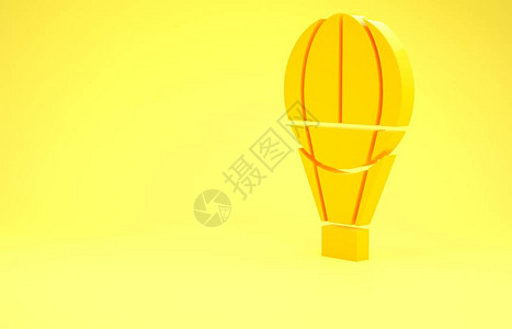 黄色热气球图标孤立在黄色背景上旅行的航空运输极简主义概念3d插图图片